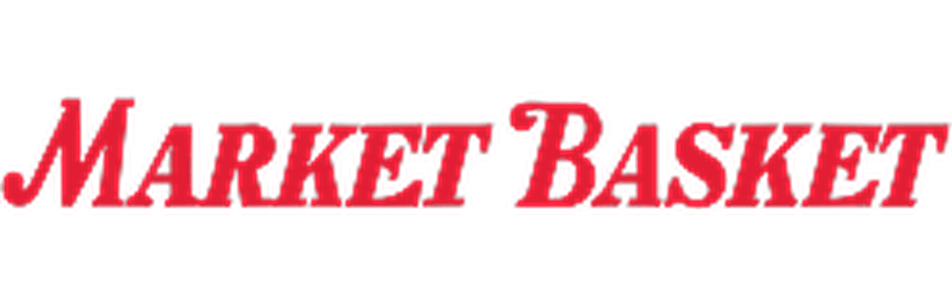 Red text logo of "Market Basket" on a transparent background.