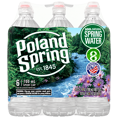 Poland Spring 700mL bottle, 6-pack, front
